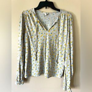 Lucky Brand Long Sleeve Floral Top Yellow Flowers Size S/P